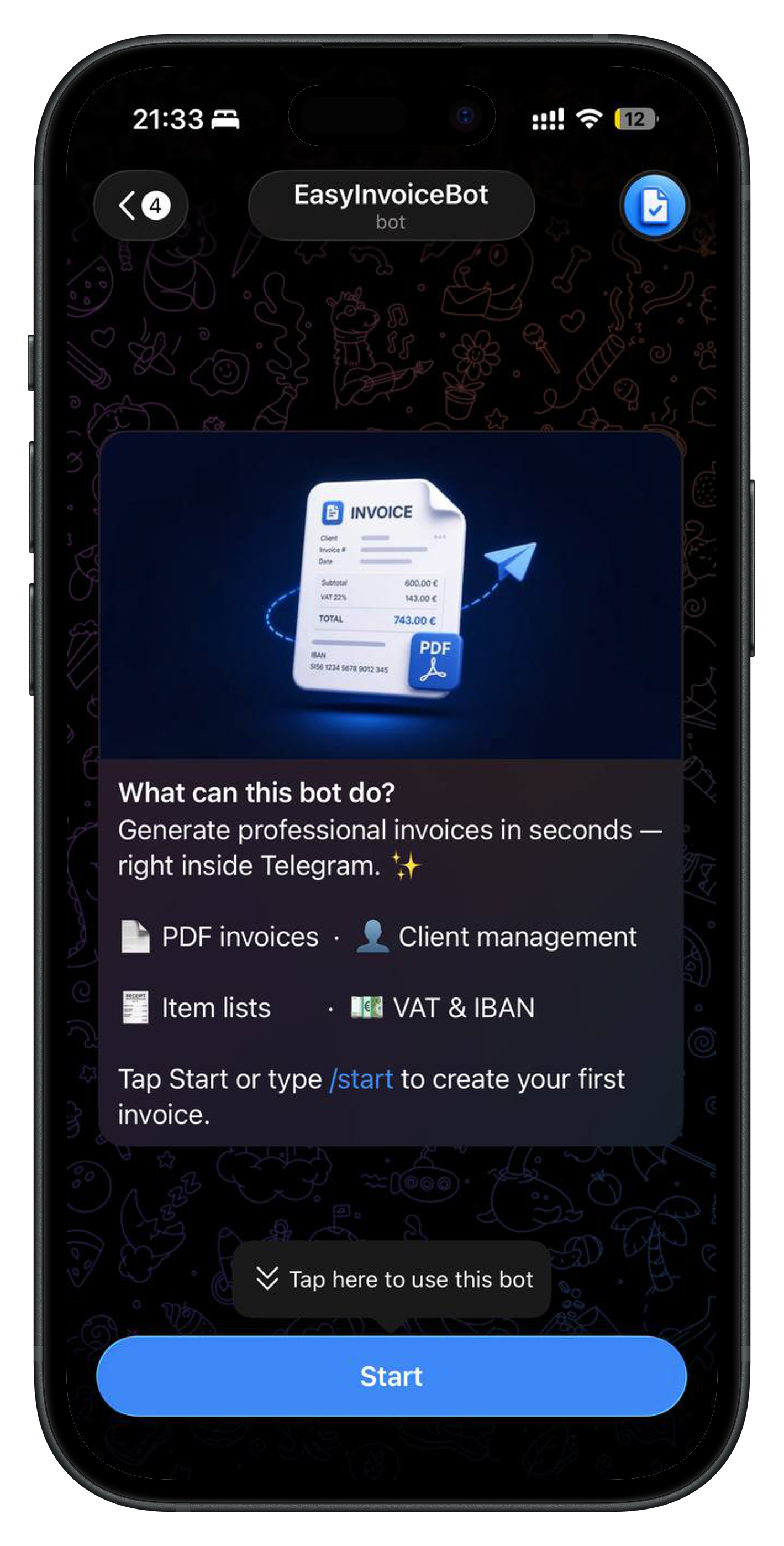 EasyInvoiceBot iPhone interface