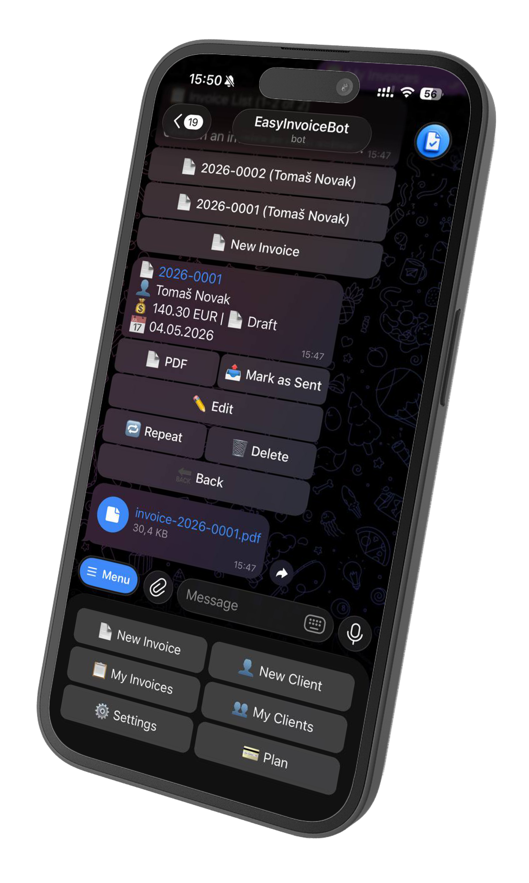 EasyInvoiceBot iPhone interface